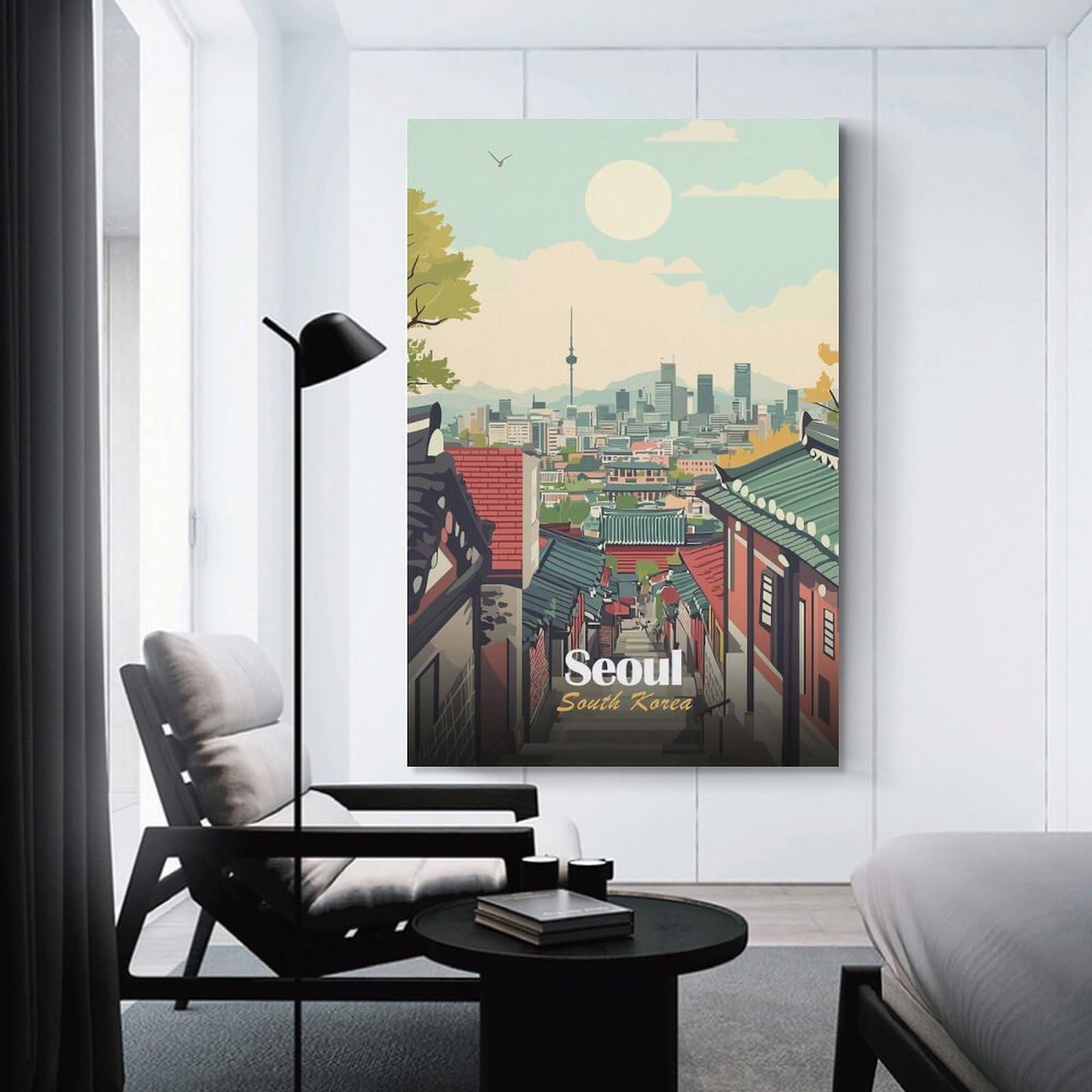 Junmoney Seoul Cityscape Illustration Canvas Art Print, 24x36inch(60x90cm), for Bedrooms, Workspaces And Everyday Interiors, A Flexible Wall Accent for Shared Spaces