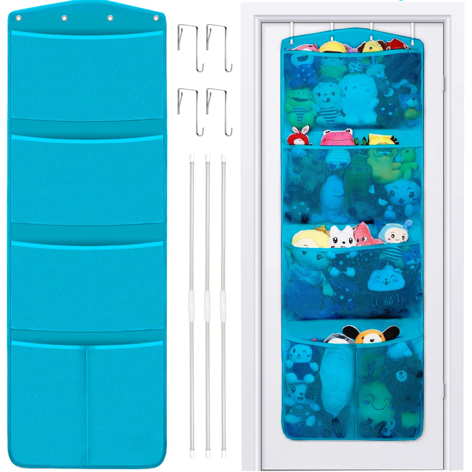 Sponsored Ad – Stuffed Animal Storage, with 3 Large Pockets and 2 Medium Pockets, Over The Door Organizer Storage for Closet, Baby, Plush Toy, Hanging Door Organizer for Nursery, Bedroom, Bathroom, Kids Room(Blue)