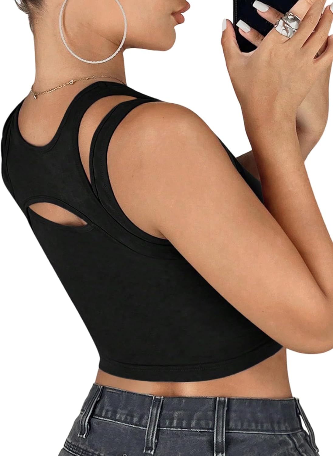 GORGLITTER Tank Top Dames Sexy Buikvrij Leo Top Crop Top Met Hoekige Halslijn Party Top Going Out Top Zomer Y2k Tops, Kaki, M