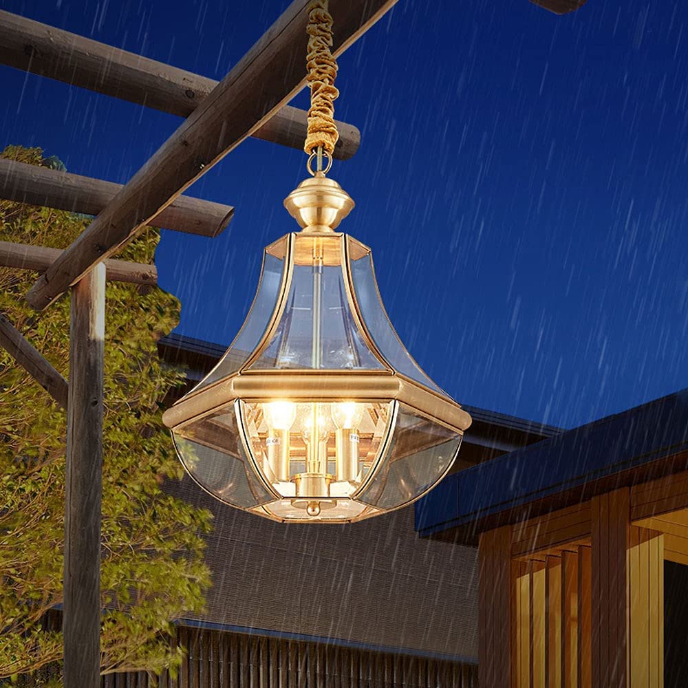 Lámpara colgante Exterior Impermeable IP44, lámpara colgante de cobre externa E14, 3 Luces, Luz de techo antioxidante, luminaria suspendida, iluminación de pabellón y Sala de sol.