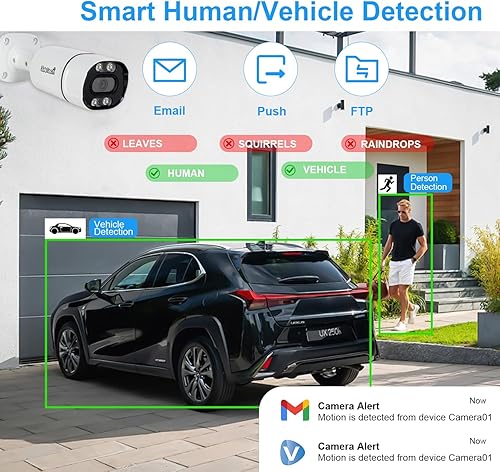 Miniatura 4 de JideTech Cámara bala IP PoE de 5MP para exteriores con audio de 2 vías, cámara de seguridad IP de lente de 0.142 in para interiores, IR de 120 pies,