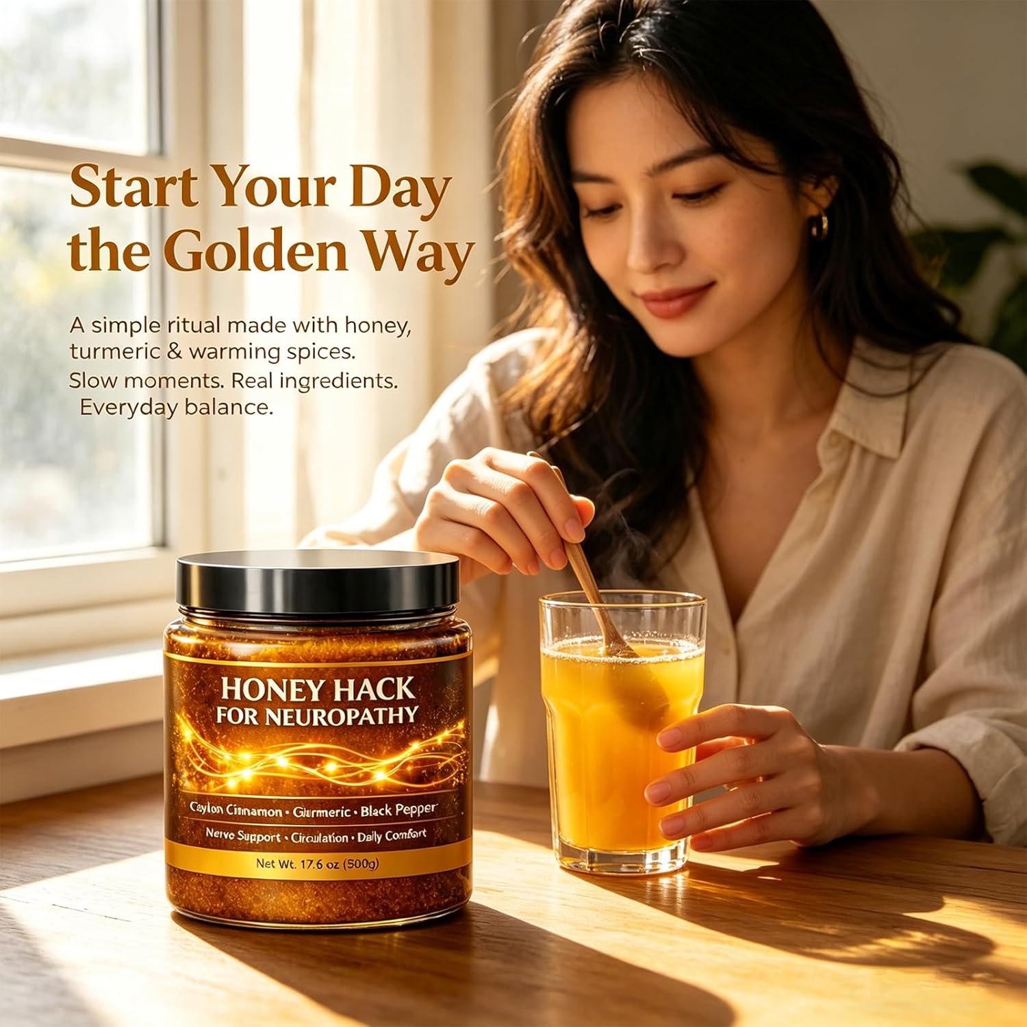 Honey Hack for Neuropathy 500g – Raw Honey with Turmeric, Ginger, Cinnamon & Black Pepper – Ready-to-Use Wellness Paste for Tea, Smoothies & Daily Support (1)