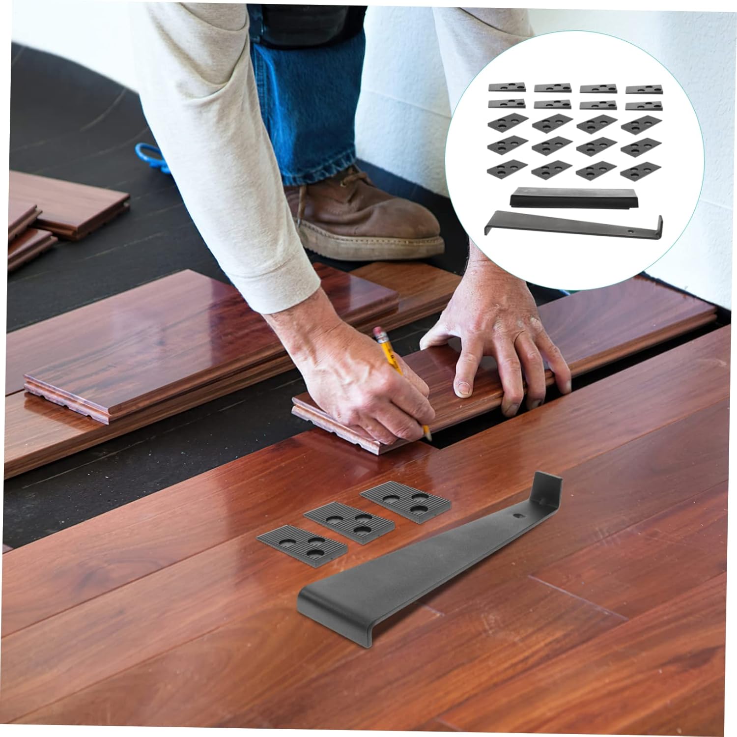 Angoily 1set Wood Flooring Installation Tools Kit Spacers Pull Bar and Tapping Block for Vinyl Plank and Complete for Renovation