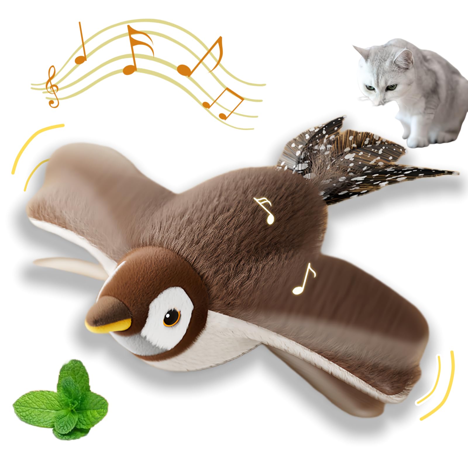 Jatmira Flying Bird Cat Toy for Bored Indoor Cats Interactive and Chirping Bird Kitten Toys with Catnip USB Rechargeable Motion Activated Self Play