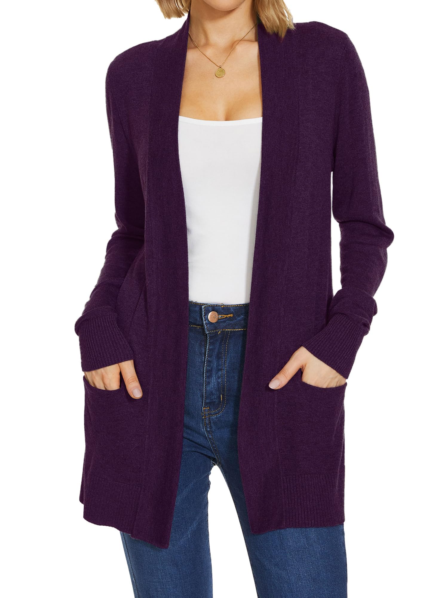 Spicy Sandia Womens Knit Cardigan Open Front Long Sleeve Sweater with Pockets Lightweight Fall Trendy Dressy Casual