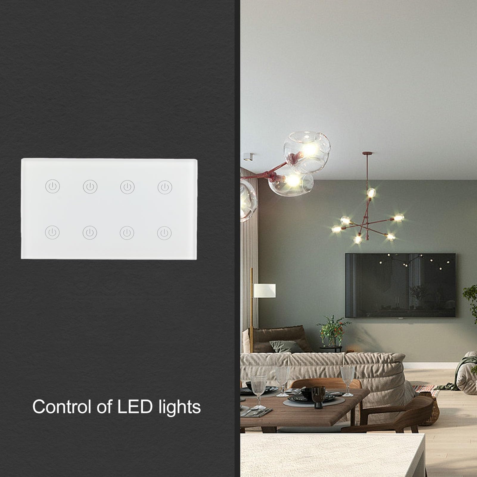 Alomejor Interruptor de Luz Táctil Panel WiFi Inteligente de 8 Bandas, Control Inalámbrico de Alta Sensibilidad para Automatización del Hogar, AC100-240V