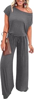 Womens Jumpsuit 2025 Casual Summer Loose One Piece Off Shoulder Elastic Waist Wide Leg Long Romper with Pockets