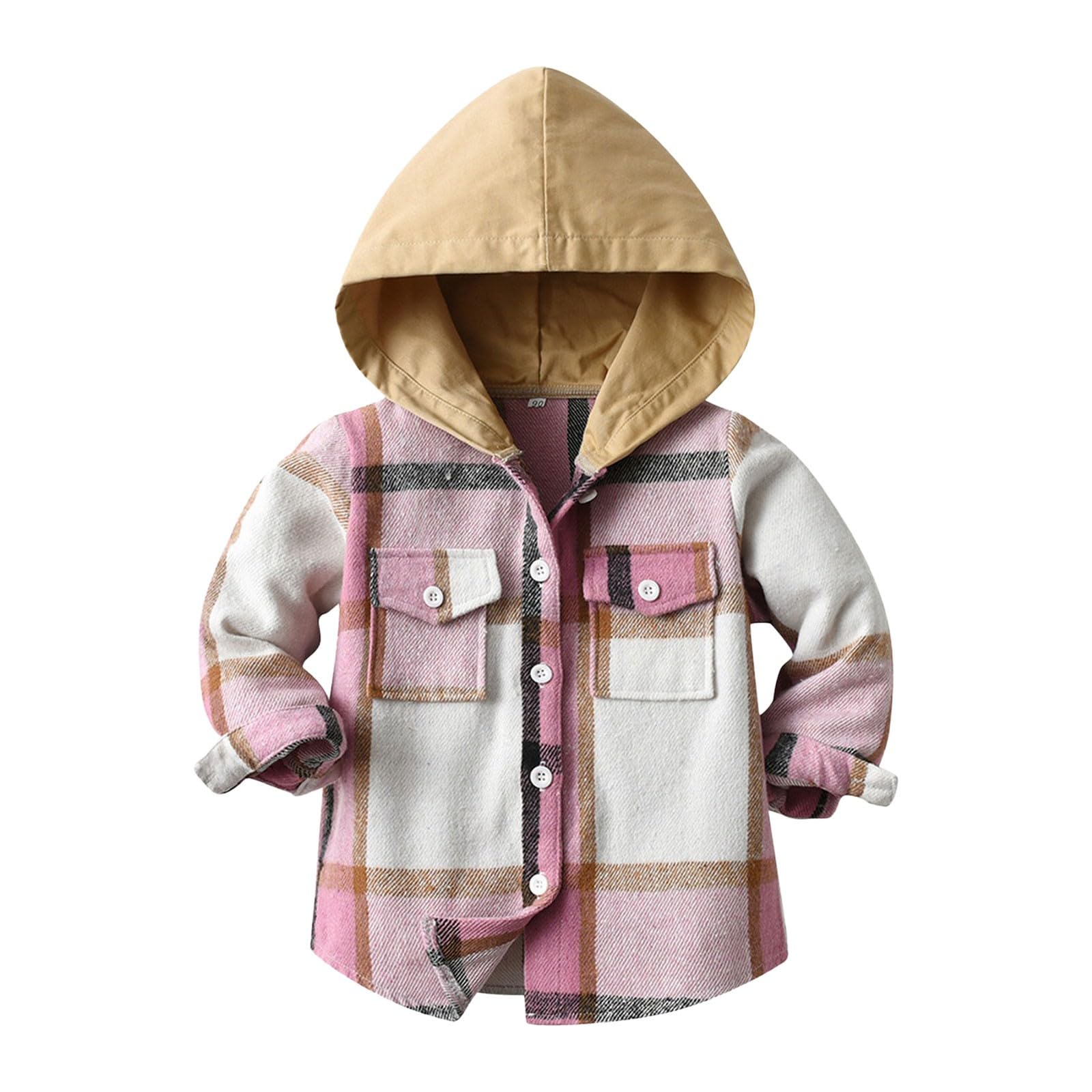 RNTOP Toddler Baby Boys Girls Hooded Plaid Shirts Jacket Kids Long Sleeve Lapel Button Down Shirt Top (G, 6-7 Years)