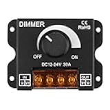 KEYGMA LED Strip Light Dimmer, DC 12-24V 30A PWM Knob Dimmer for Single Color LED Strip Lights, Wall Mounted, Black (1 Pack)