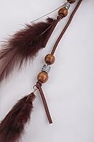 Vista 3 de Jumwrit Diadema de plumas bohemia, diadema india, hippie, gitana, tocado con borlas, cuerda de cáñamo ajustable, diadema con cuentas, accesorios