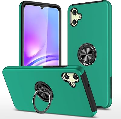 for Samsung Galaxy A05 Phone Case,Silky Soft Touch Heavy Duty Protective Cover with Ring Holder Kickstand Magnetic Phone Case for Samsung A05 6.7 Inch (Green)