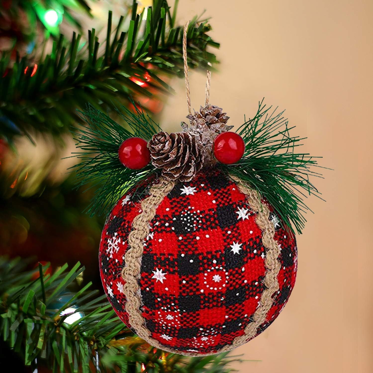 Weihnachtskugeln 24 Stück Weihnachtskugel-Ornamente Aus Stoff Mit Tannenzapfen Und Grün, Weihnachtsbaum-Hängekugel, Festliche Dekorationen Weihnachtsdeko,Christbaumkugel(A,2.36 inch)