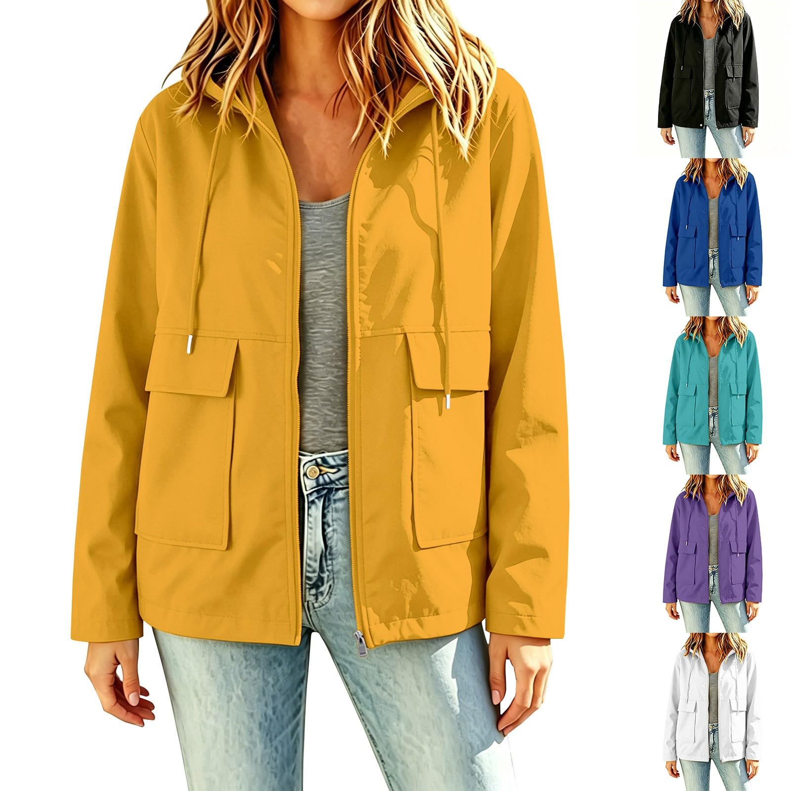 Chubasquero para mujer, resistente al agua, transpirable, chaqueta de entretiempo con capucha, chubasquero para trekking, chaqueta de softshell, plegable, deportiva, cortavientos, senderismo, chaqueta