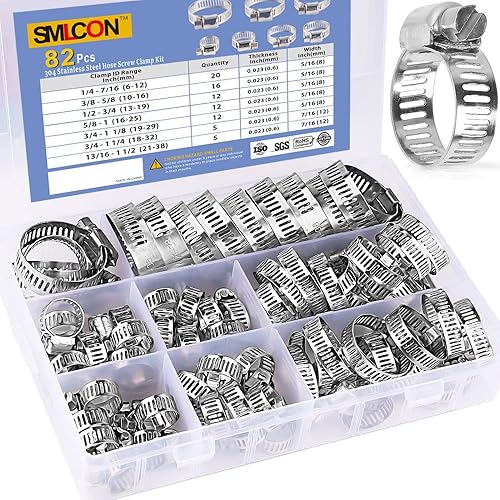 Kit de surtido de 82 piezas de abrazaderas para manguera Abrazaderas para manguera de engranaje sinfín de acero inoxidable 304 ajustables de 14'' a