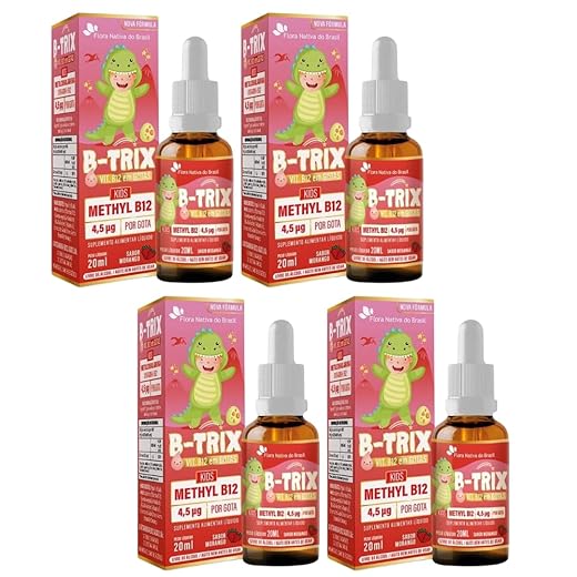 Kit Com 4 B-TRIX Vitamina B12 Kids em Gotas 20ml Flora nativa do Brasil