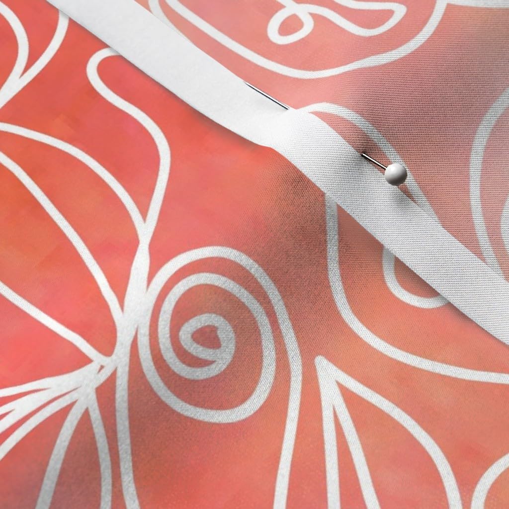 Spoonflower Fabric - Tie Dye Floral Floral Romance Line Drawing Watercolor Coral Art Orange Printed on Satin Fabric by The Yard - Sewing Lining Apparel Fashion Blankets Decor
