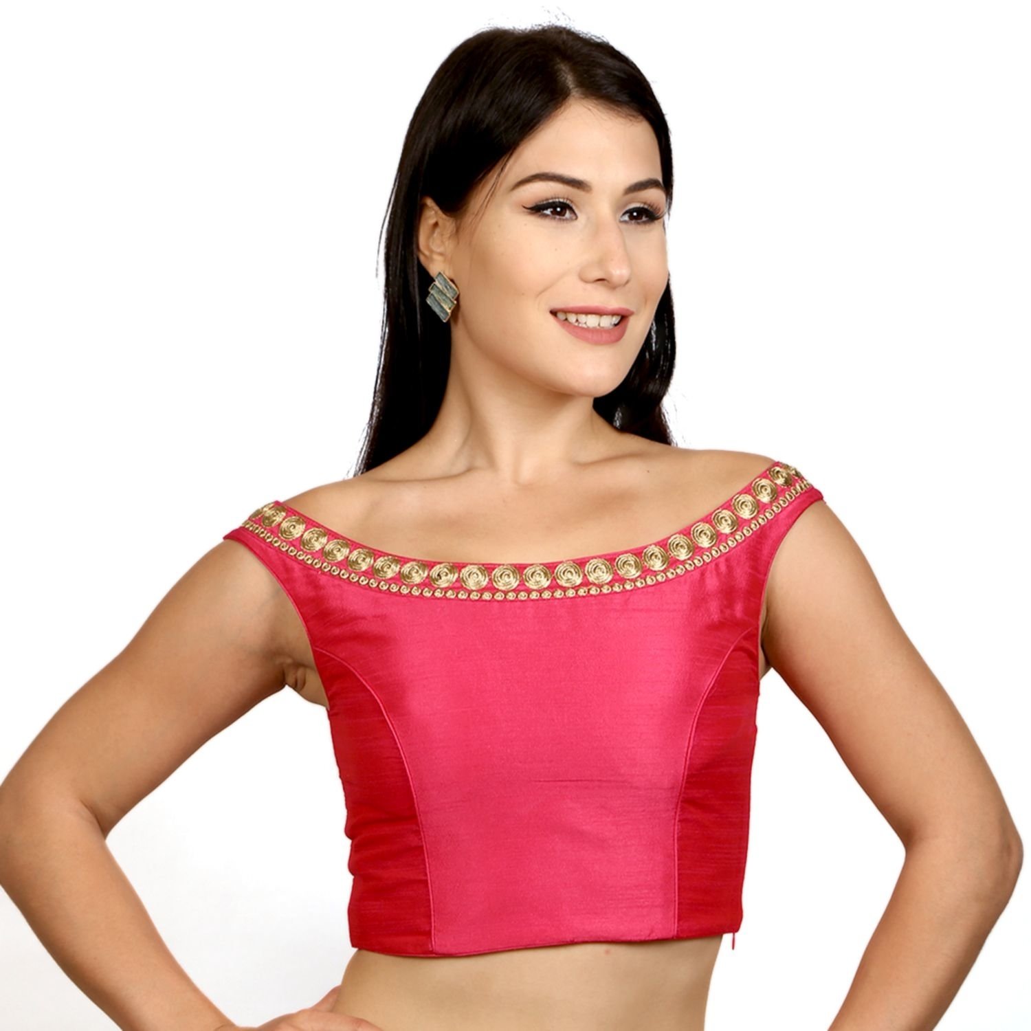 R Rinkoo Women's Silk Solid Sleeveless Readymade Saree Blouse (R460)