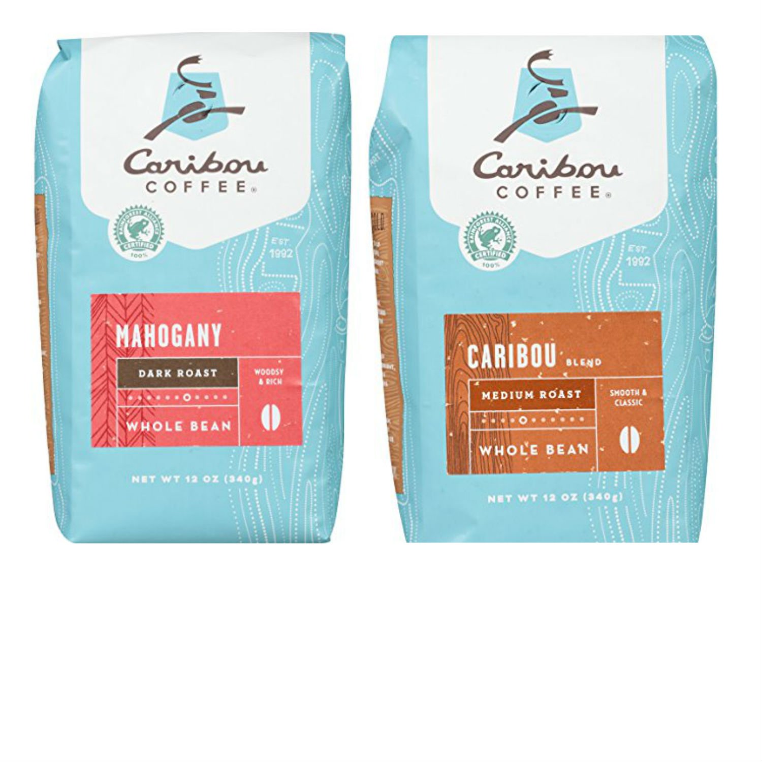 Caribou Whole Bean Coffee Variety Pack with Mahogany Dark Roast and Caribou Blend Medium Roast. Convenient One-Stop Shopping. Easy to Source this Ultra Popular Product. An Aromatic Coffee Paradise!