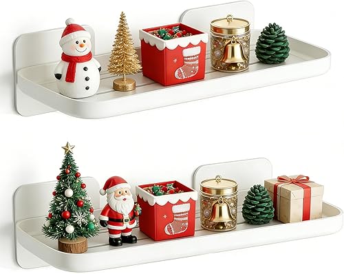 Estante flotante montado en la pared, estante de almacenamiento pequeño con diseño de borde, estante de pared adhesivo sin taladro, estantes