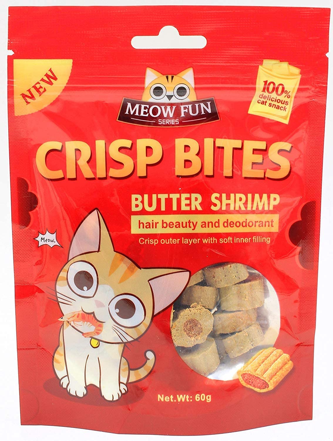 Foodie Puppies Butter Shrimp Crisp Snacks Bites for Cats, 60g, Pack of 2 with Free Key Ring 1