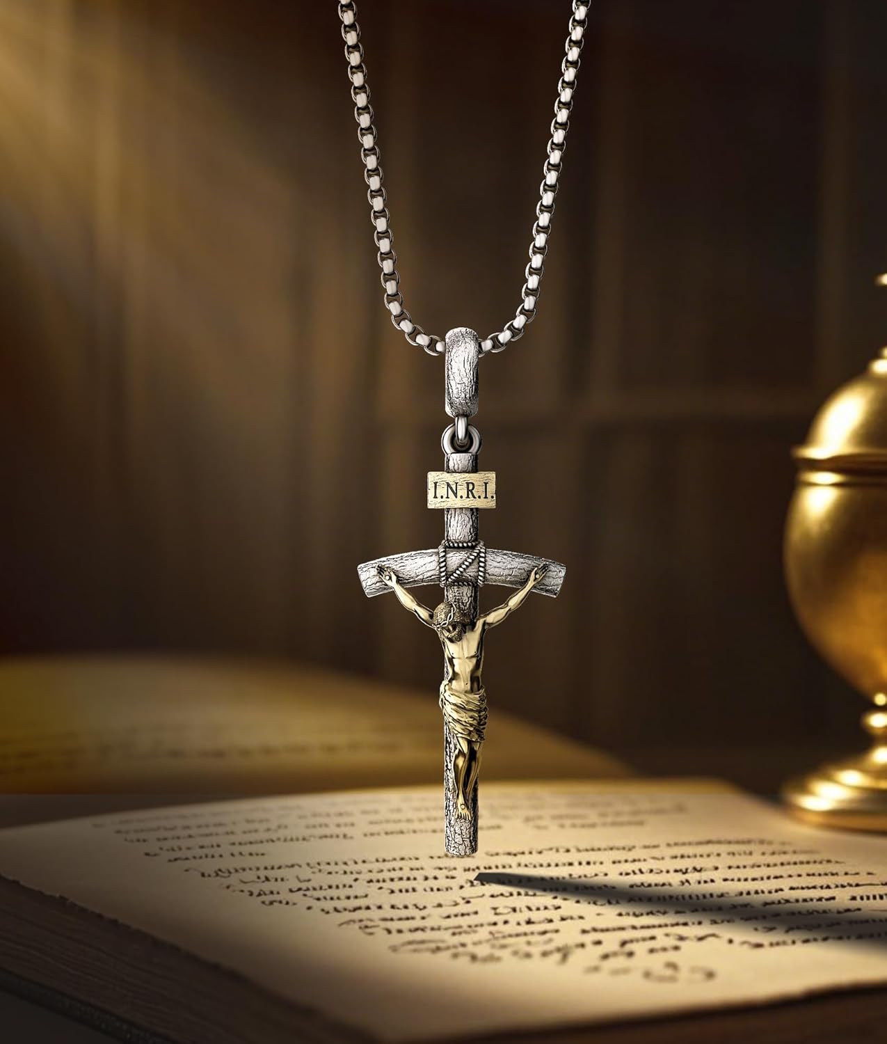 Catholic Crucifix Necklace for Men and Women, Antique Silver/Gold/Silver Gold Cross Necklace with Exquisite Jesus Pendant, 18~30" Stainless Steel Chain, Christian Jewelry Gift - Image 5