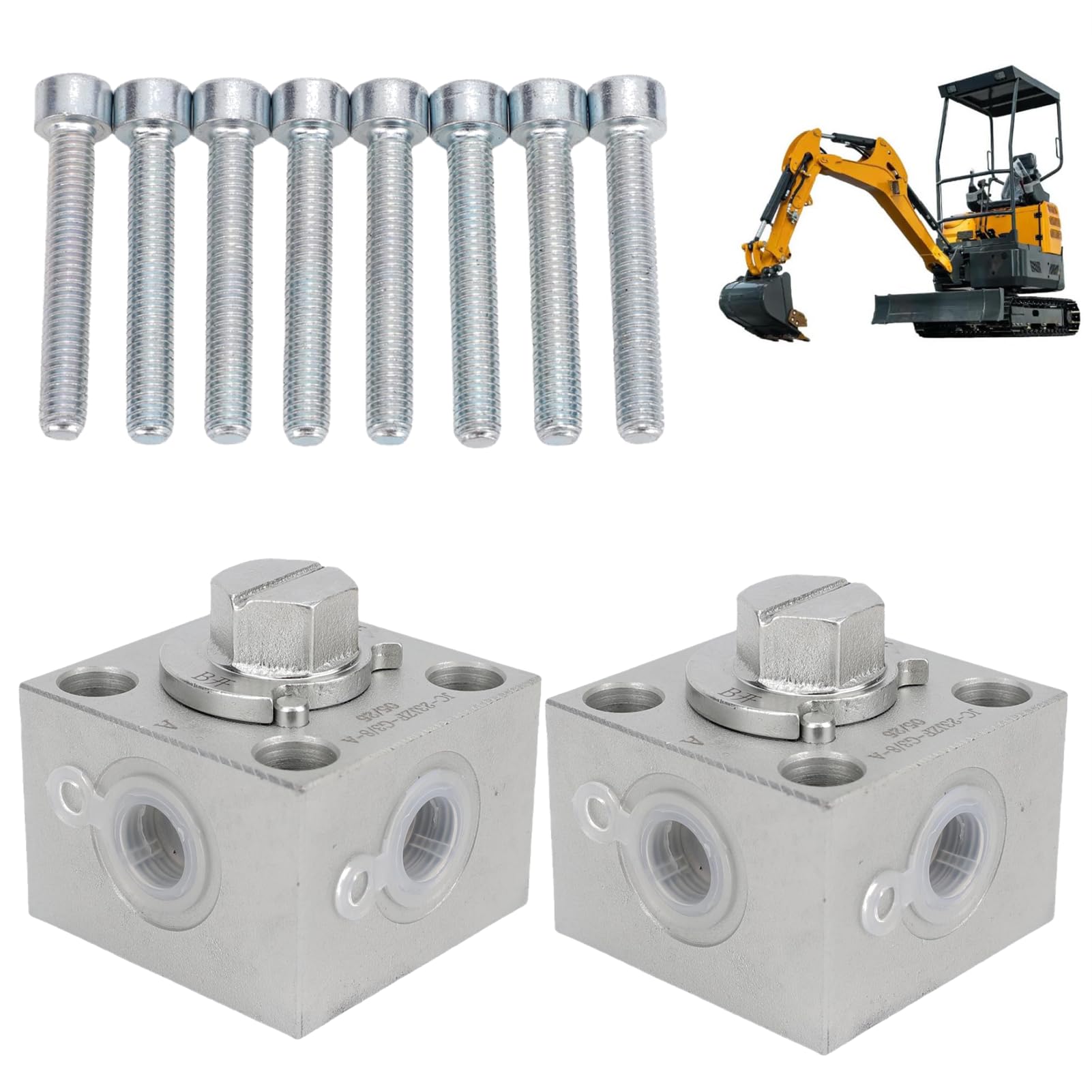 Fabater 2 Dreiwege-Umschaltventile für die meisten Minibagger, 3-Wege-Hydraulik-Umschaltventile, Dreiwege-Wegeventil-Ersatz für Kleinbagger.
