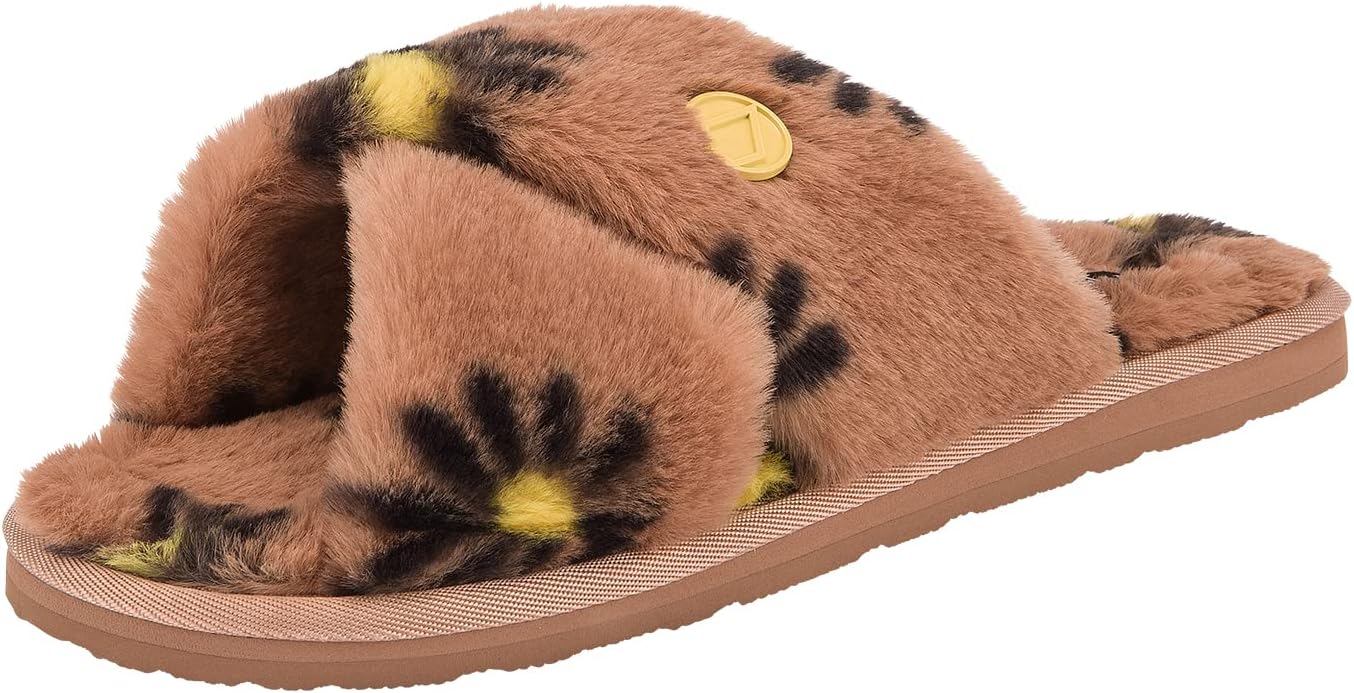 Volcom Women's Faux Fur Slide Sandals – Criss-cross Strap Slippers With Plush Footbed