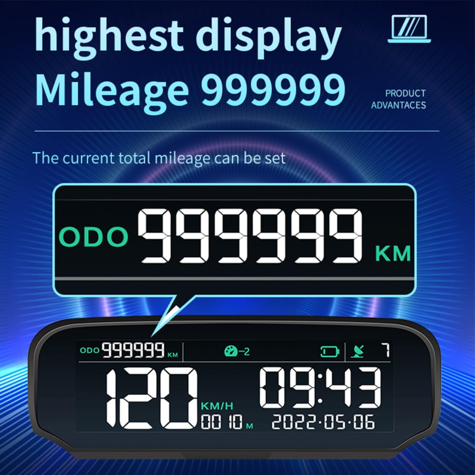 X100 GPS Affichage Tête Haute pour Voiture avec Alimentation Solaire et USB LCD Compteur de Vitesse Altitude et Odomètre Double Canaux GPS et Beidou Alertes de Fatigue Automatique ABS