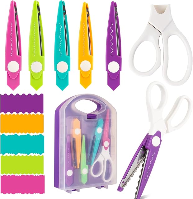 OTCRAFT 6Pcs/Set Craft Scissors Decorative Paper Edge Scissors With Storage Box Set, 5 Kinds Zig Zag Edges Scissors Great for DIY Projects Paper Card,Photo, Scrapbook,Office School Home Manual