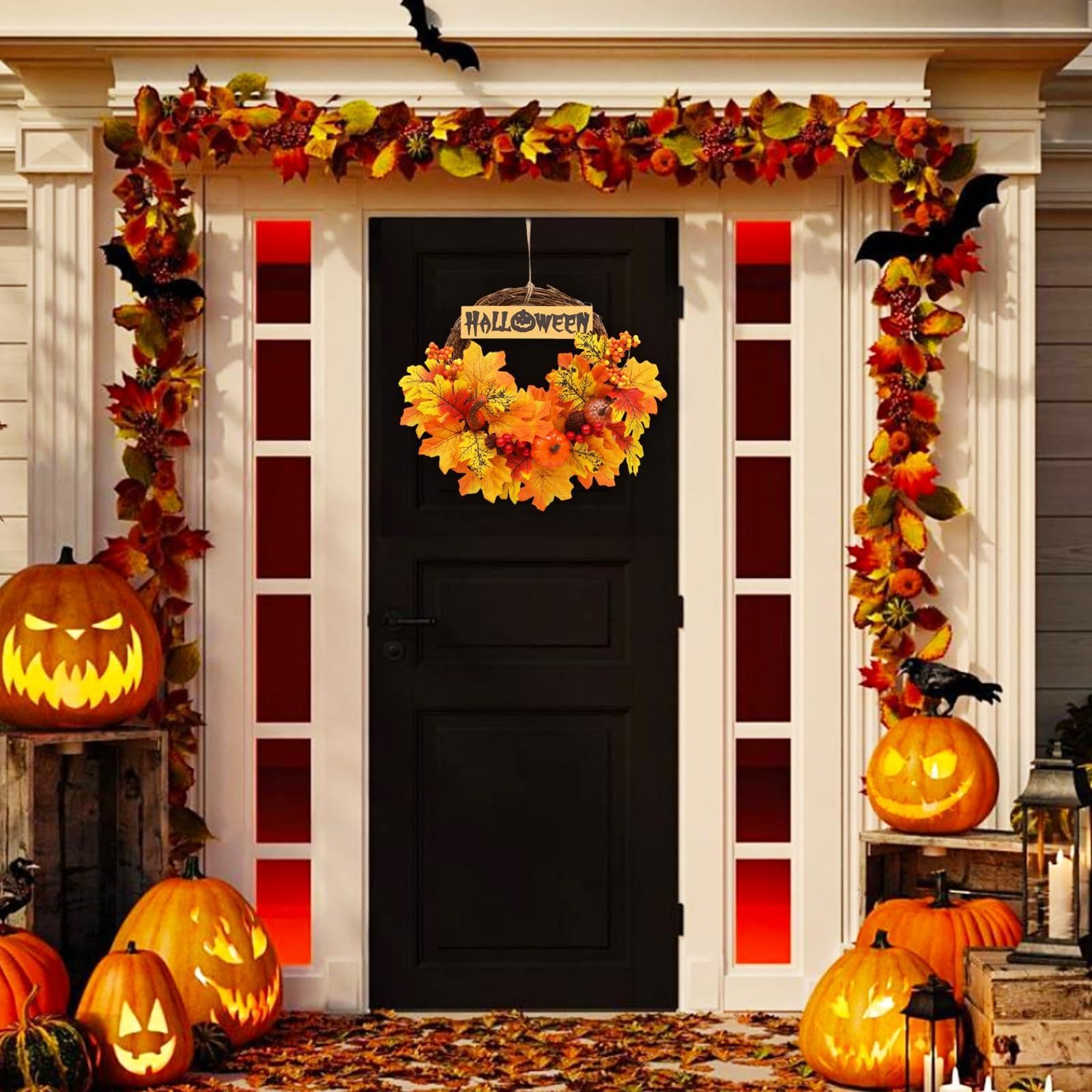 Amazon | ハロウィン飾り ハロウィンリース 紅葉 かぼちゃん 花輪