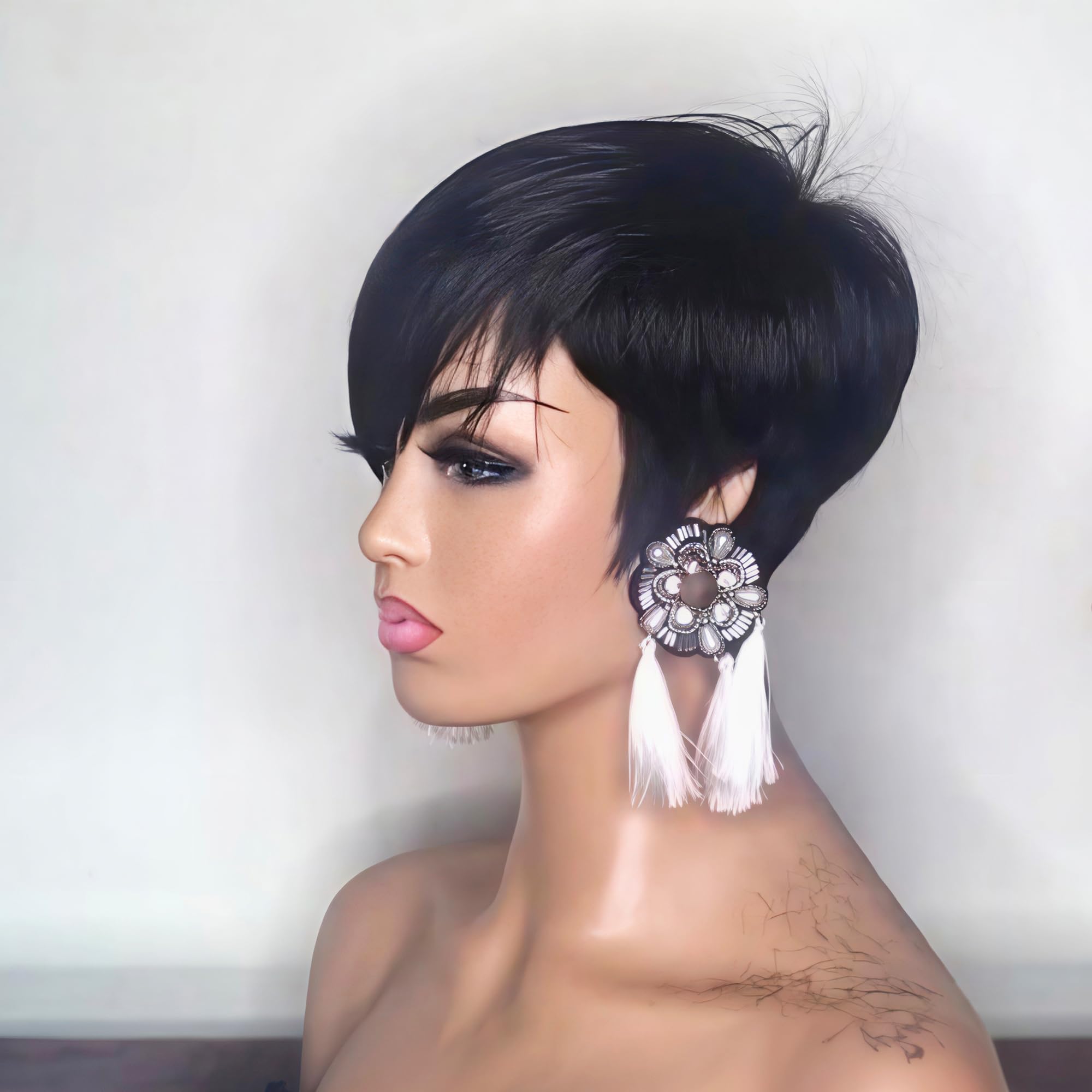 Human Hair Pixie Cut Wig, Short Layered Afro Curly Glueless Wig