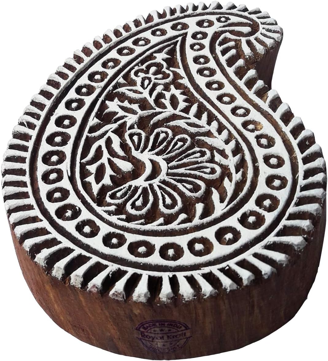 Asian Print Stamp Large Paisley Shape Big Wooden Block