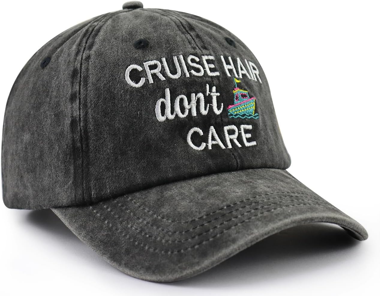 Cruise Hair Don't Care Hat for Men Women, Funny Adjustable Cotton Embroidered Captain Sailing Baseball Cap - Image 3