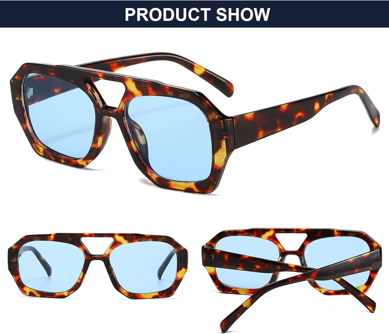 Mirkcittle Trendy Square Aviator Sunglasses for Women Men Hexagonal Thick Frame Double Bridge Designer Inspired Sun Glasses - Image 4