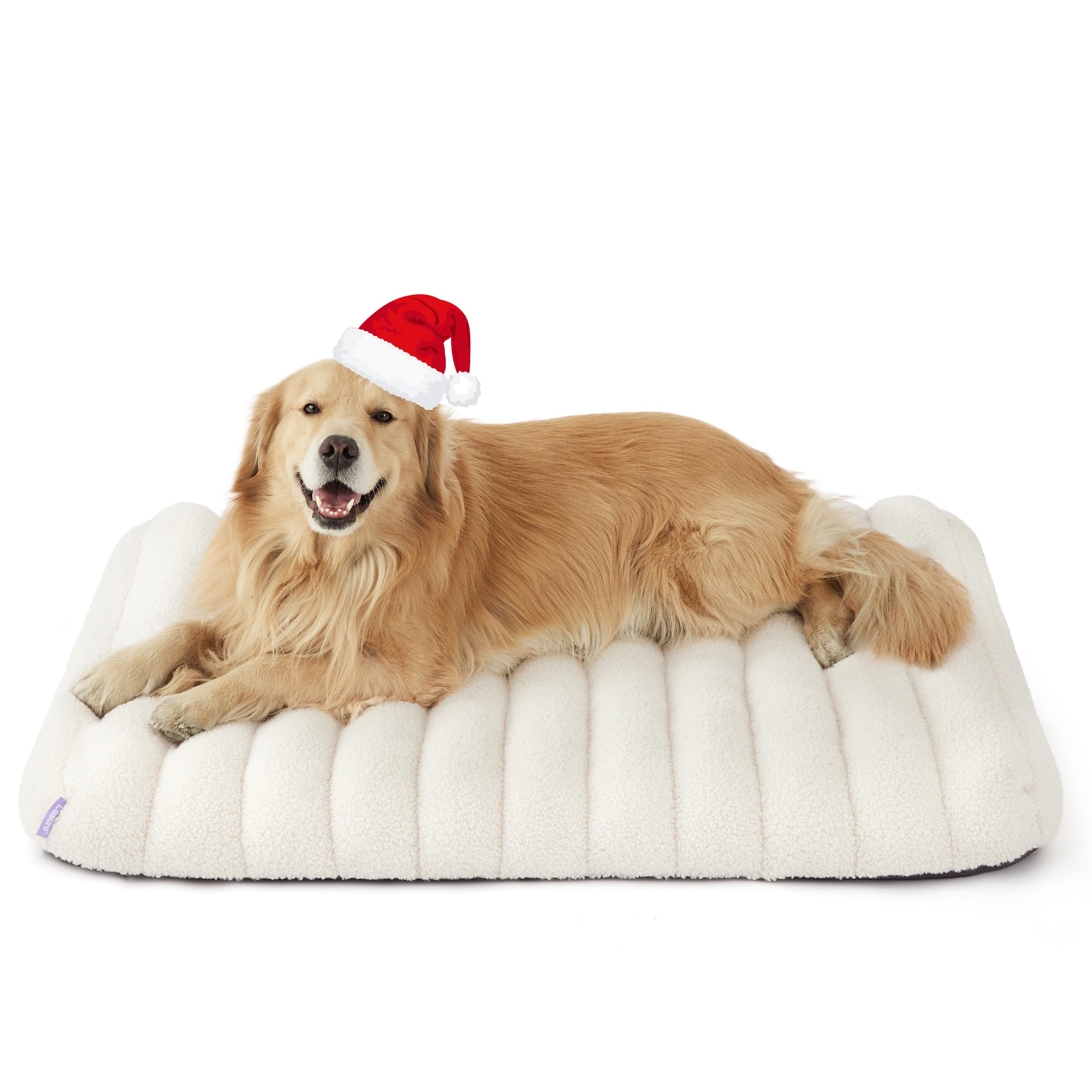 LE SURE Cute Orthopedic Dog Bed for Extra Large Dogs, XL Waterproof Chic Flat Pet Beds with Removable Washable Cover, Fuzzy Thick Egg Crate Foam Pet