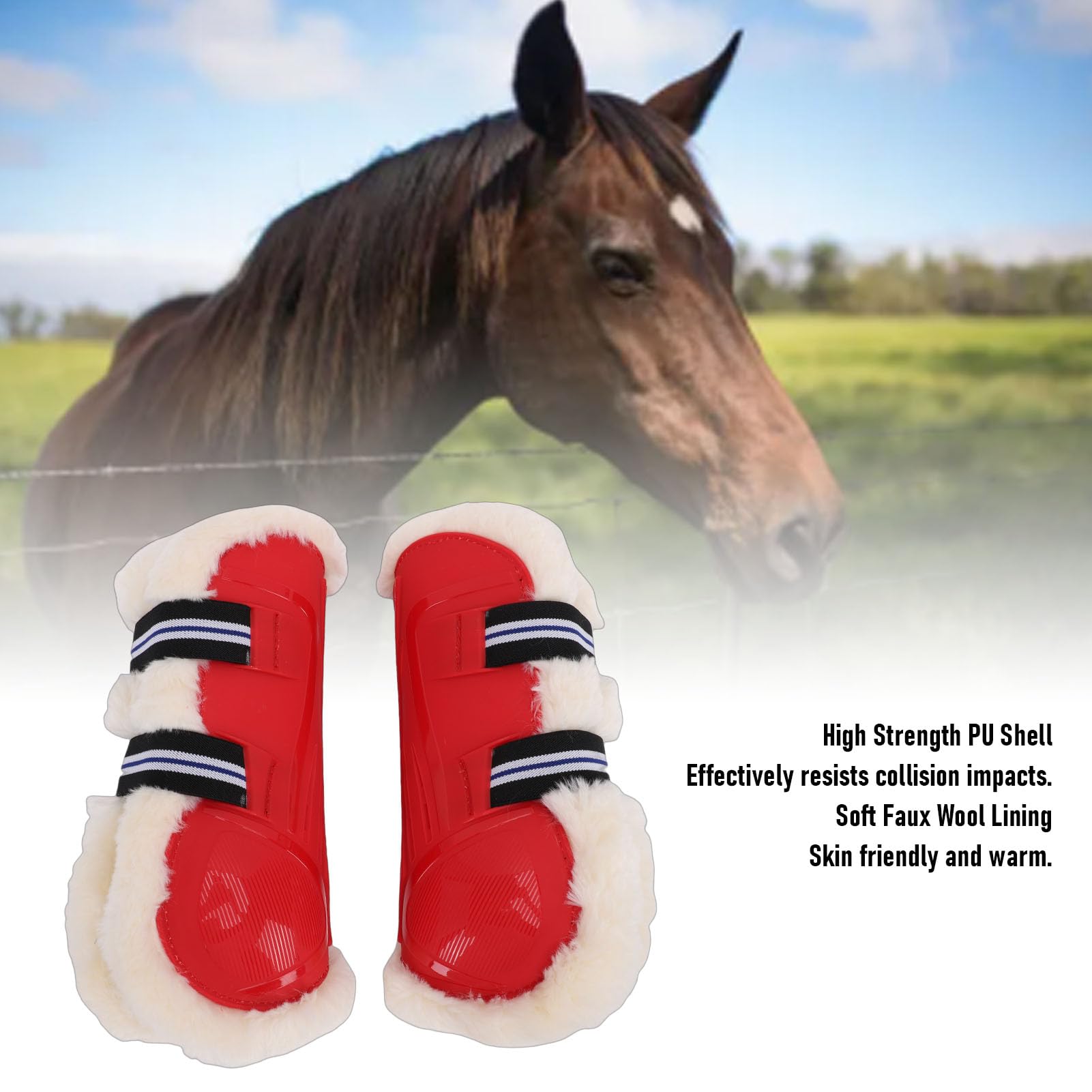 Acouto Protezione per Le Gambe del Cavallo, Morbida e Calda, in PU, per L'allenamento delle Gambe del Cavallo, Fodera in Finta Lana, Design Ergonomico per da Salto Ostacoli