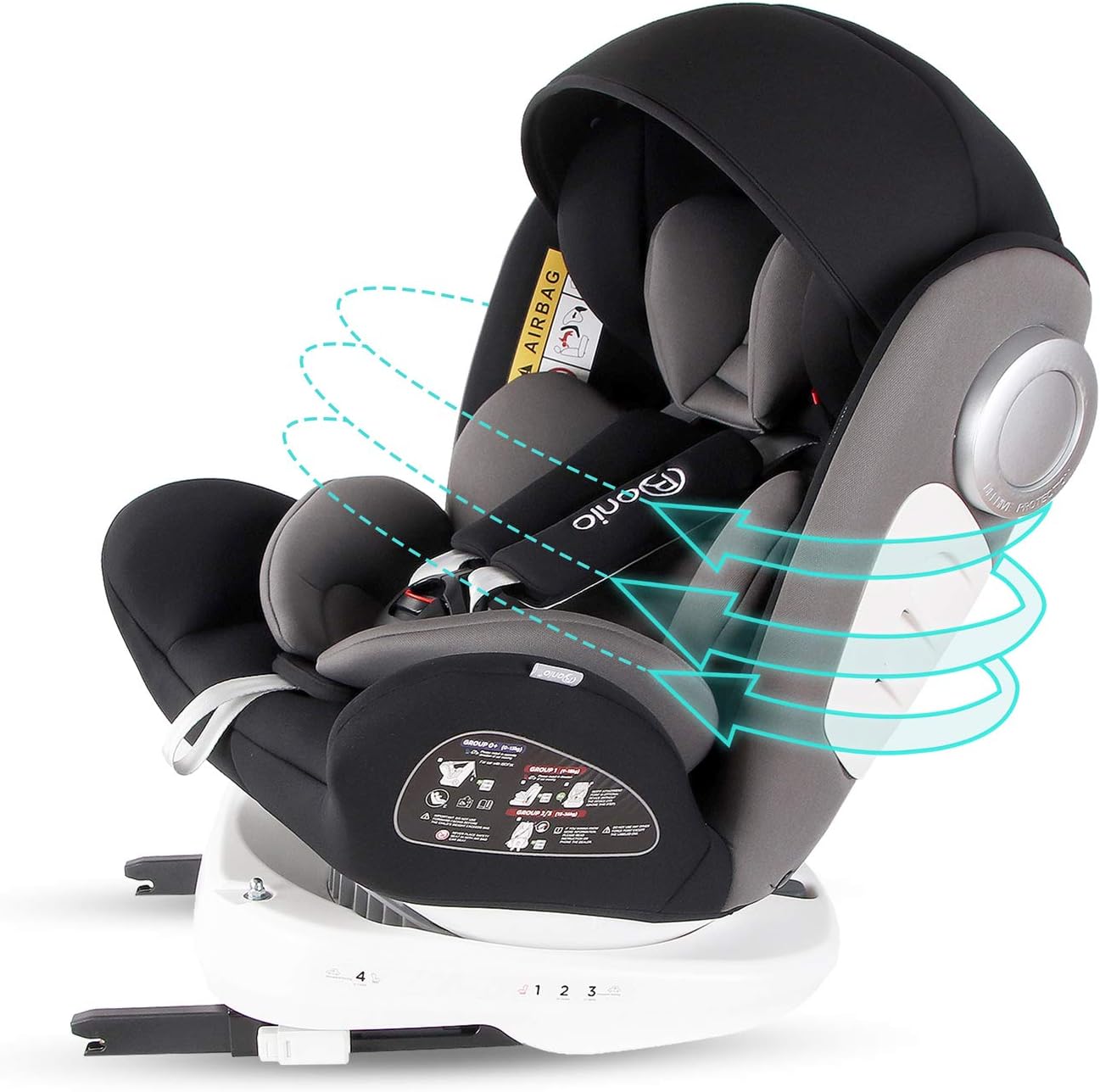 Bonio Baby Car Seat 360 Swivel ISOFIX Group 0+/1/2/3 (0-36 kg) with UPF50+ Sunshade Canopy