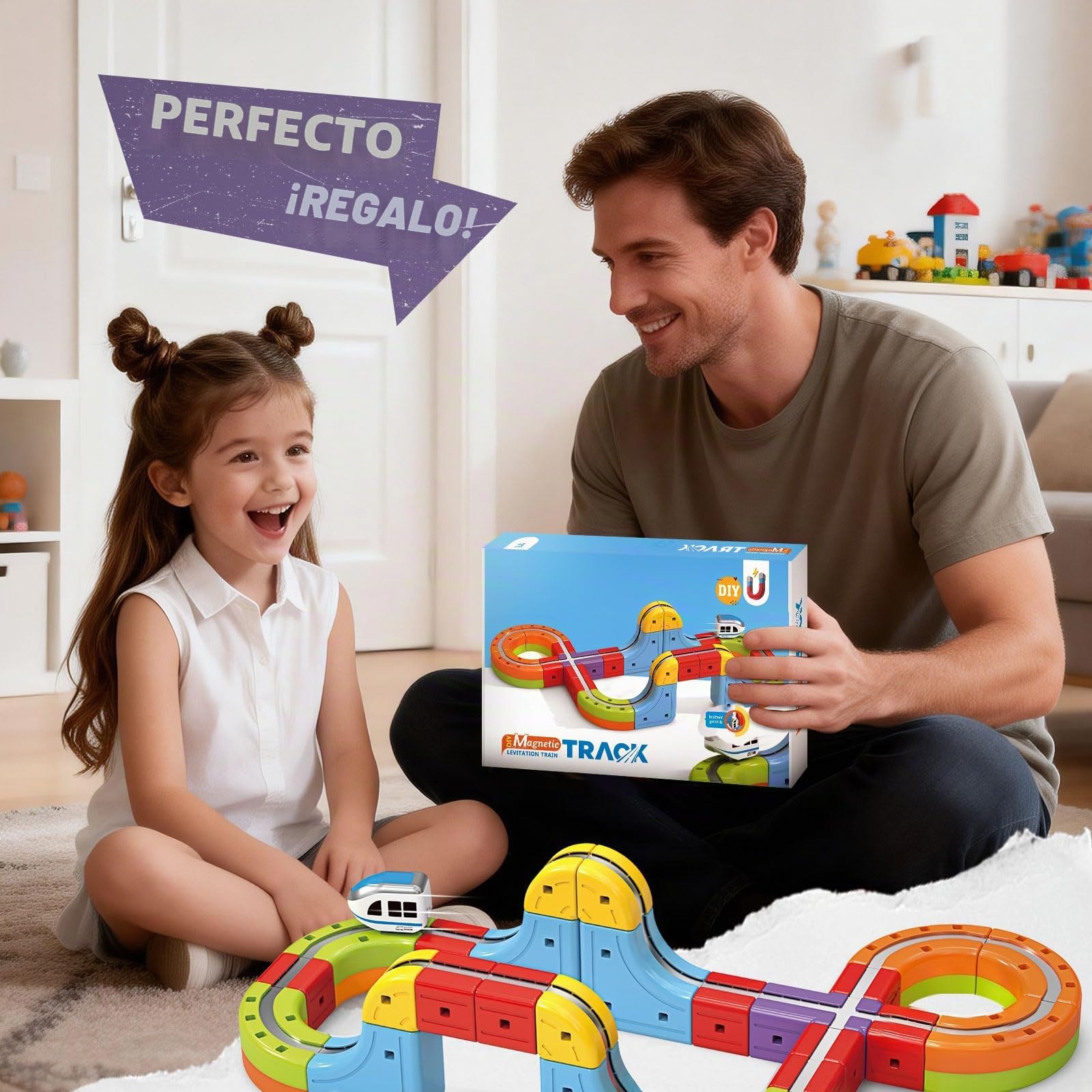 YESHIN Juego de tren eléctrico de ferrocarril, juego de tren eléctrico con diseño 3D de gravedad, ferrocarril para niños, regalo eléctrico para niños
