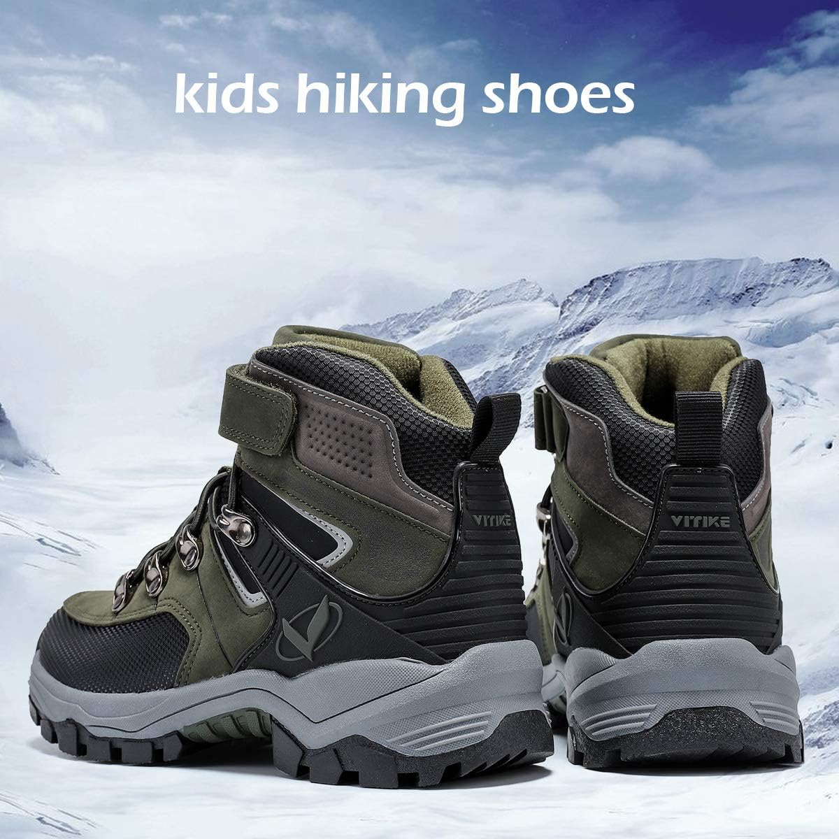 JMFCHI Kids Winter Hiking Shoes Boys Girls Warm Non-Slip Sole Snow Boots