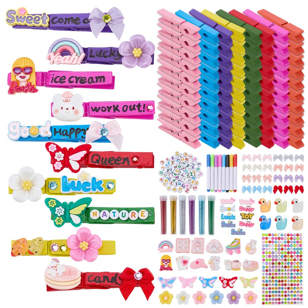 WEBEEDY 80 Sets Cheer Pins Spirit Clips for Backpacks Include 80 Spirit Clips, Pen, 92 Mini Ducks Bows Flower Butterfly Letter Decoration, 80 Beads, Sticker for Cheerleading Decor Team Activities Gift