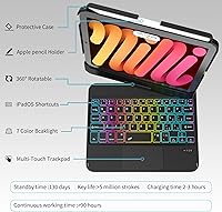 Vista 3 de TaIYanG Funda de teclado para iPad mini 7 A17 Pro 2024 y Mini 6, funda de teclado con trackpad retroiluminado de 7 colores para iPad mini 6ª