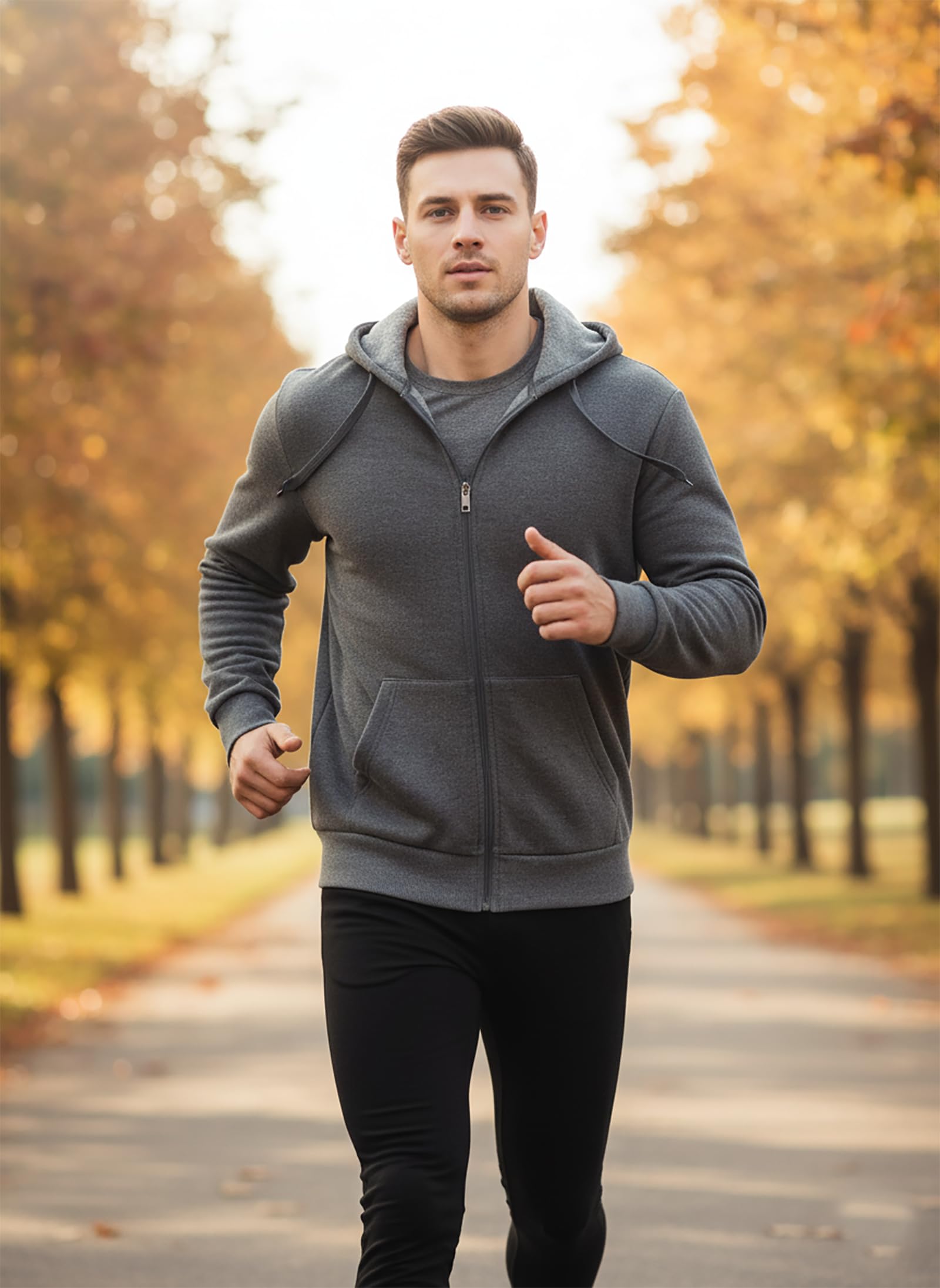 Fleece-Kapuzenpullover für Herren, leicht, Frühling, Langarm, Sportjacke mit durchgehendem Reißverschluss
