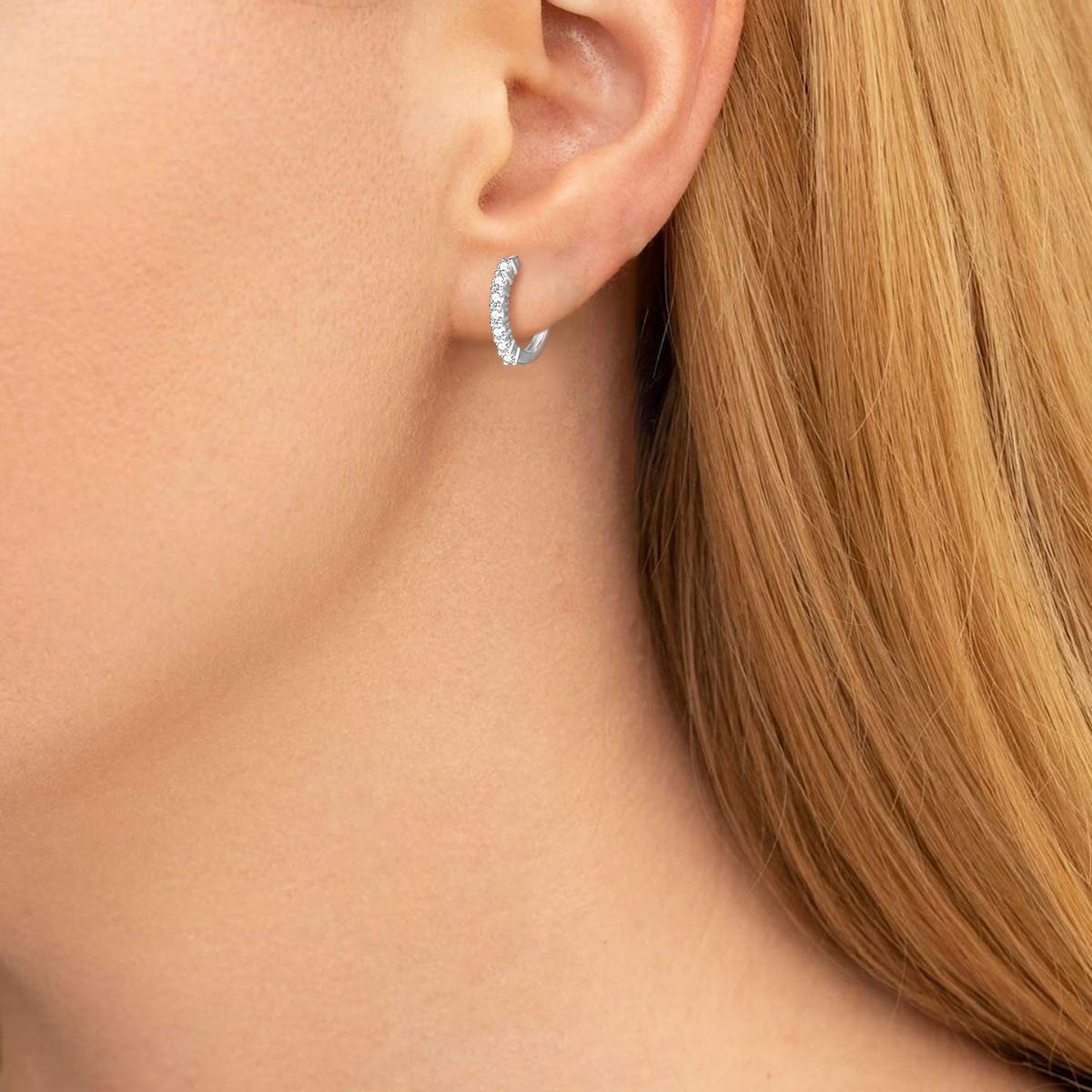 Orecchini a Cerchio Piccole in Oro Bianco/Giallo 14 Carati (585) con Gemma Moissanite Gioielli Regalo per Donna Signore Ragazze - Dimensioni: 15 * 13 mm