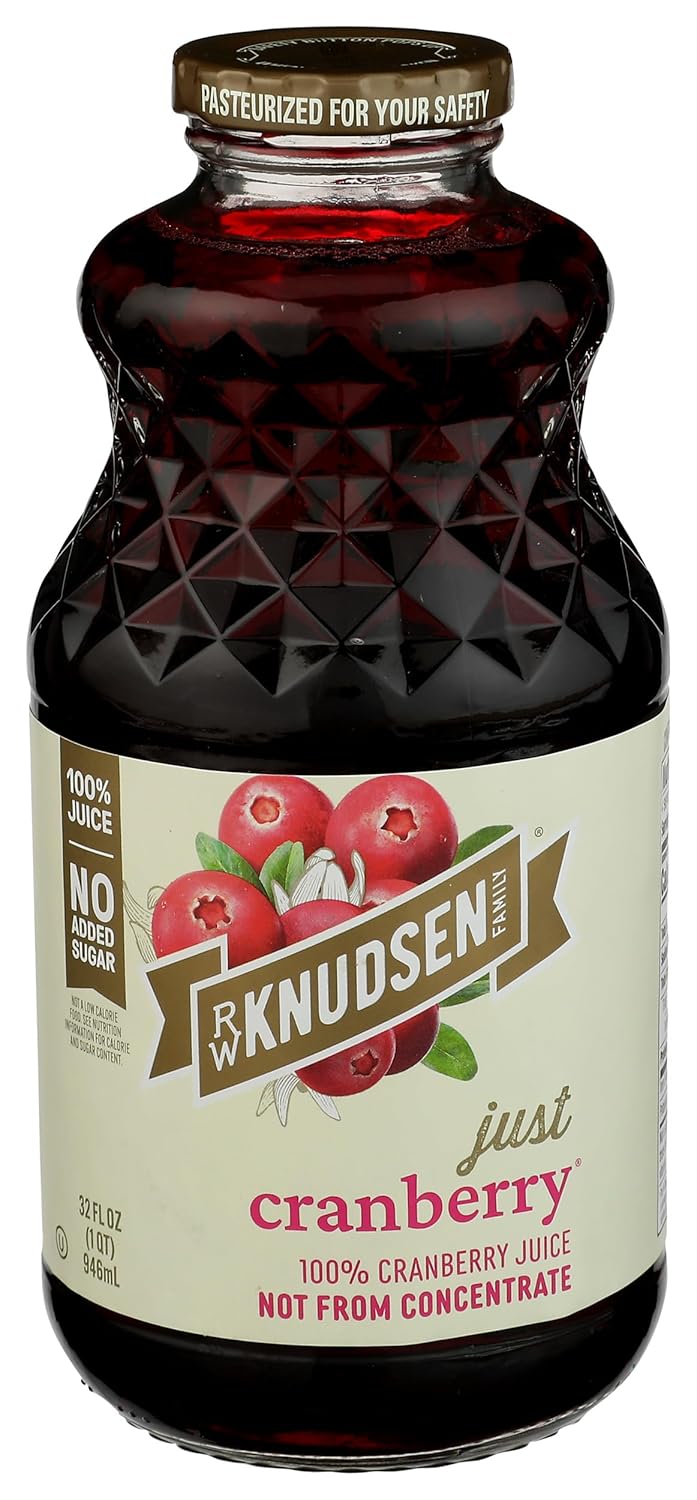 RW Knudsen Just Cranberry Juice 32 oz - 100% Pure, No Added Sugar, Non-GMO Verified, Not from Concentrate
