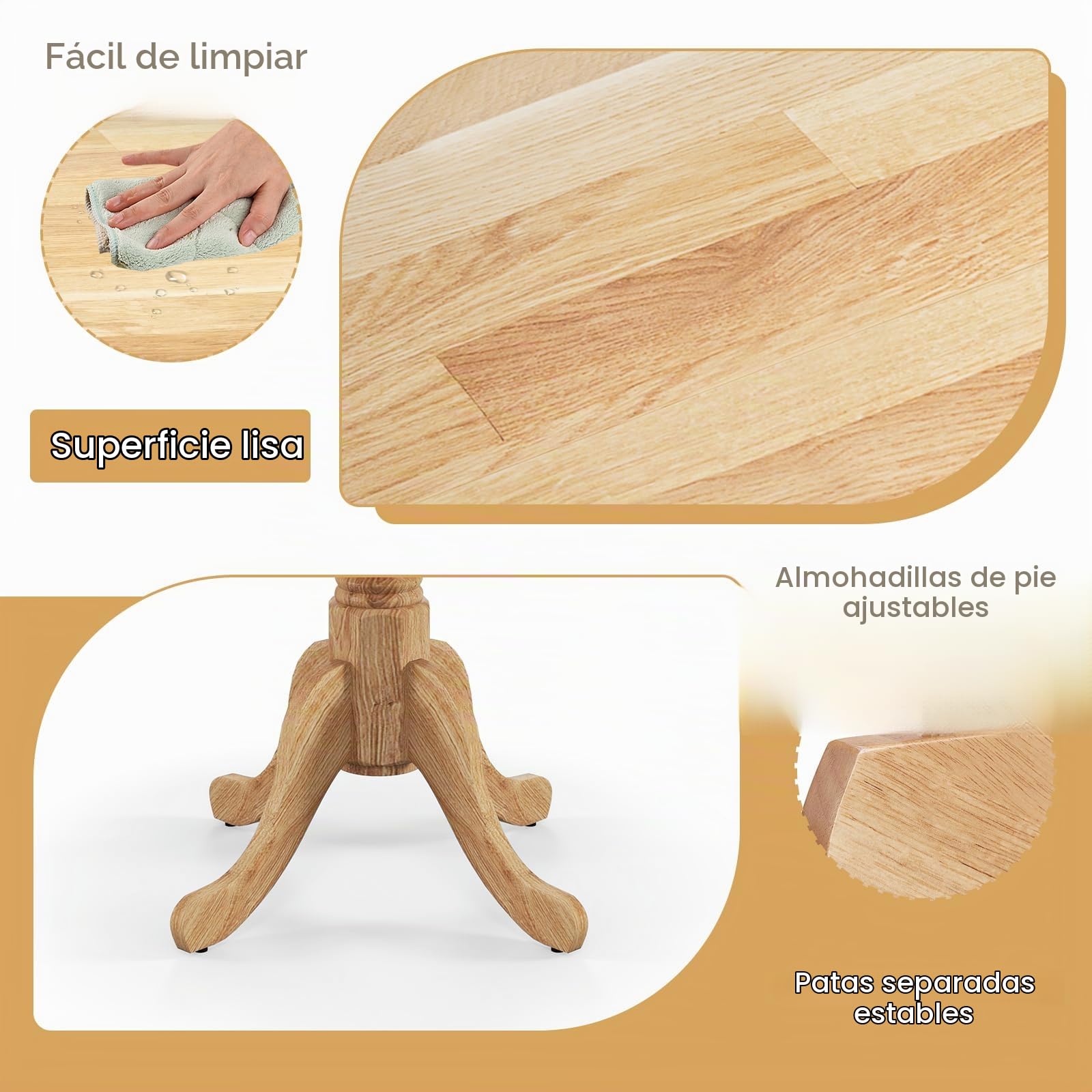 LIFEZEAL Mesa Comedor Redonda de Madera de Caucho (Natural) | Mesa de Cocina para 4 Personas, Muebles de Salón de 100 cm para Comedor, Sala de Estar y Oficina, Carga 100 kg