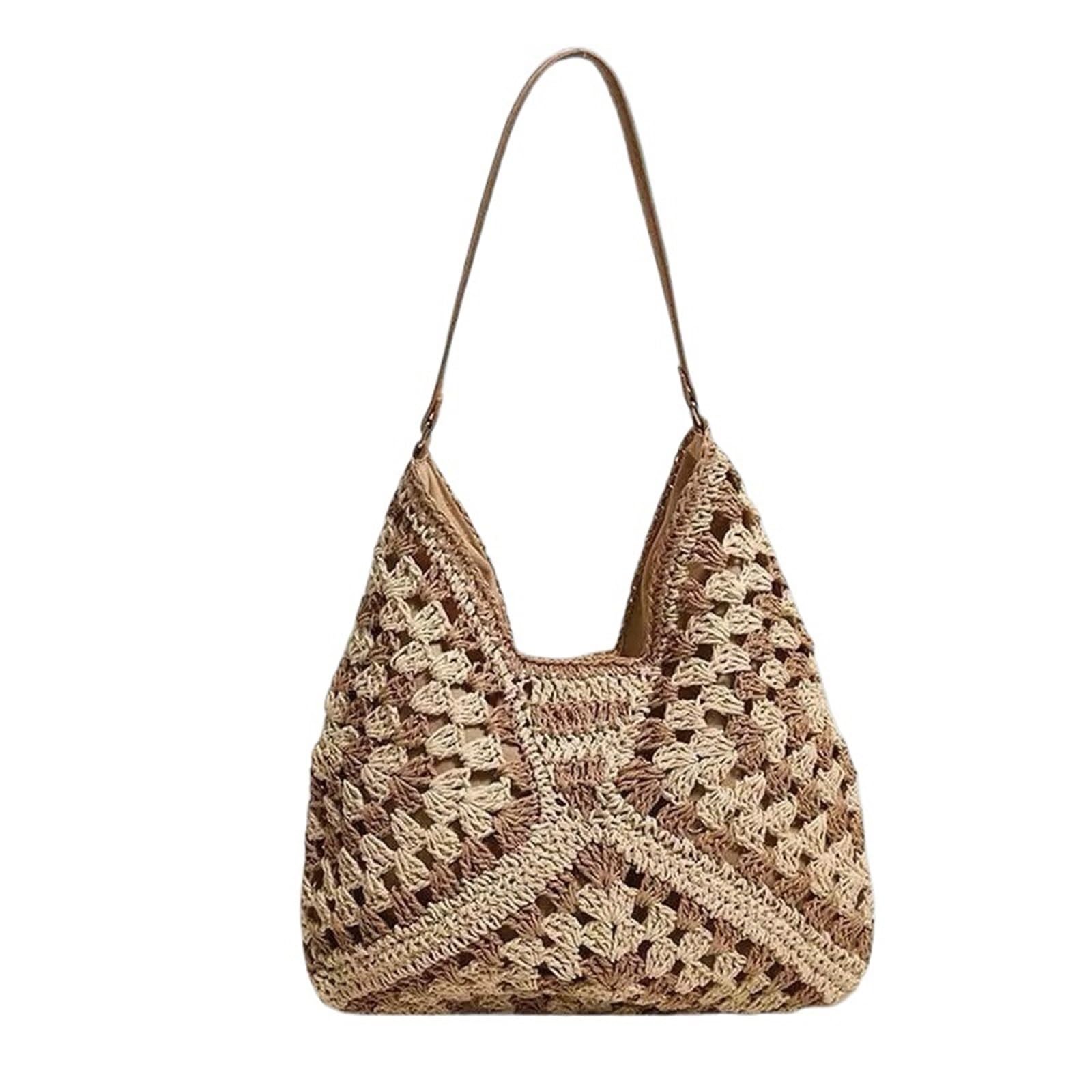 Bolso De Tejido Bolso de playa paja tejido a mano for mujer, grande, for vacaciones verano, bolso hombro informal, compras for festivales