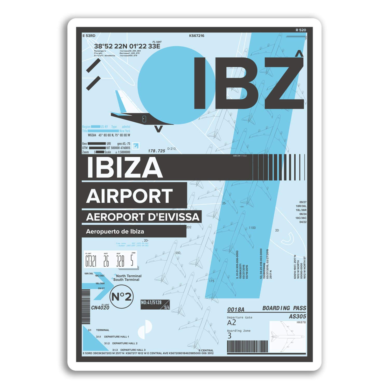 Destination Vinyl Ltd Multi 2 X 10Cm Ibz Ibiza Airport Vinyl Stickers - Spain Travel Sticker Luggage #17408 (10Cm Tall)