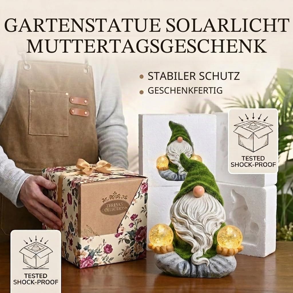 TERESA'S COLLECTIONS Lustige Gartenzwerge Gartendeko für Draußen Gartenfiguren Wetterfest Figur Yoga Zwerg Beflockte mit Zwei Glaskugel Solarleuchte Gartenwichtel Geschenk Muttertag Vatertag,20cm(L)