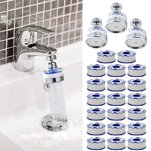 Miniatura 11 de Paquete de 3 grifos de filtro de agua para fregadero, purificador de agua universal giratorio de 360 °, filtro de grifo de baño que elimina el agua