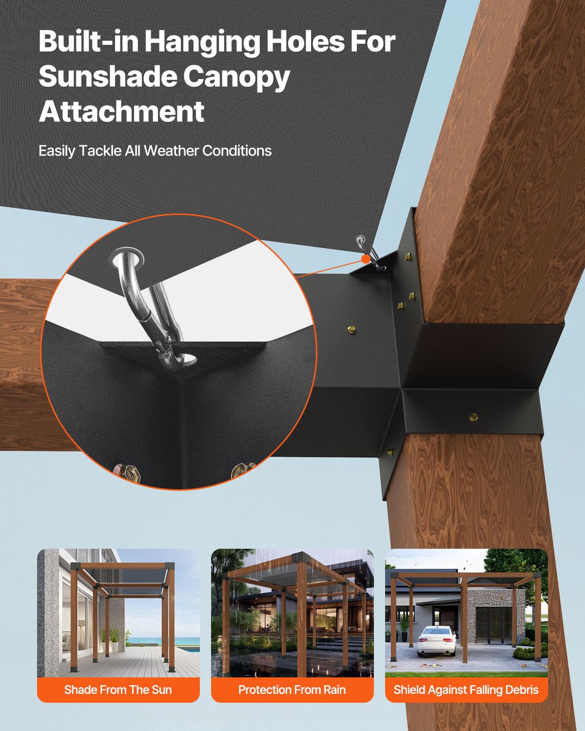 VEVOR Kit Supports de Pergola, Lot de 8, Support de Poteau Bois 92x92 mm, 4 Supports d'angle 3 Voies, 4 Bases de Poteaux, Acier au Carbone, pour Poutres Bois Standard, Banquets de Fête en Plein Air